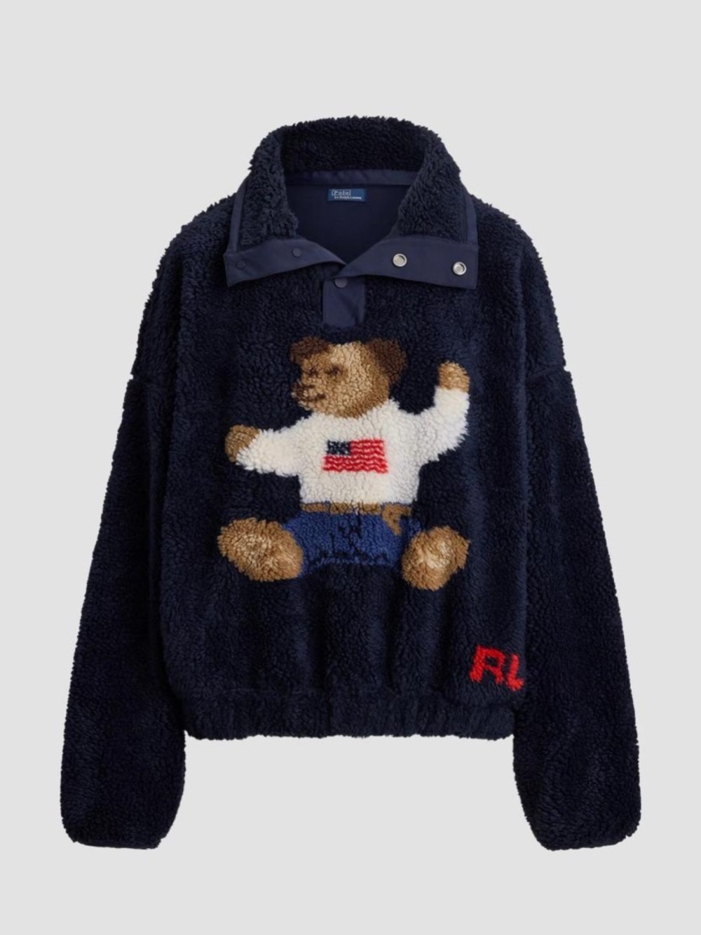Polo Ralph Lauren Navy Bear with flag Sherpa Pullover Sweater